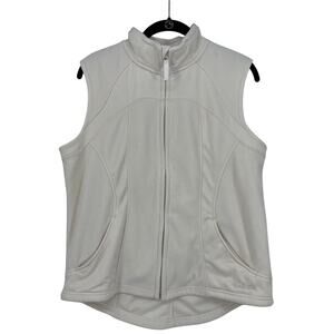 CABELA’S Women’s Fleece Vest Cream Large Full Zip Pockets Outdoors Winter EUC